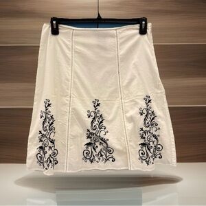 George Women’s Cream A-Line Skirt with Black Demask Embroidery-10-EUC